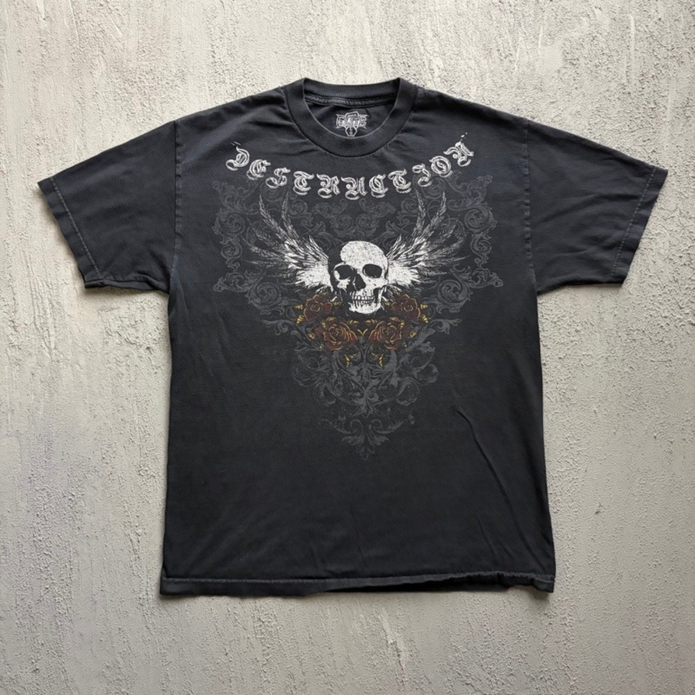 Vintage MMA Elite Shirt Large Black Y2K 2000s Skull Destruction